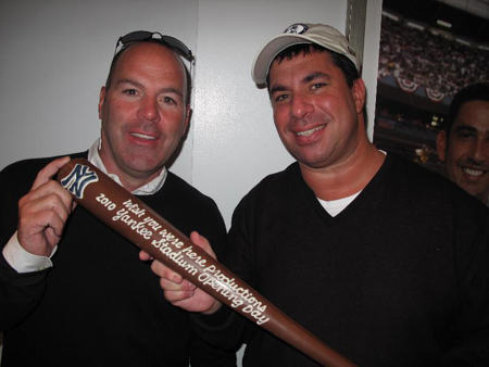 Tim and Andrew with the 2010 Opening Day Chocolate Bat at The 'Perfect' Suite at Yankee Stadium